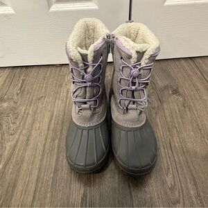 Lands End Gray & Purple Kids Winter Boots Size 5 Fuzzy Inside Zip Closure